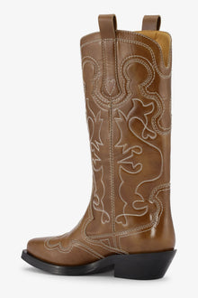 Brown Mid Shaft Embroidered Western Boots | Tiger's Eye