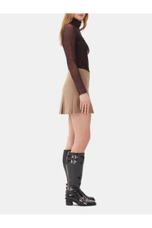 Brown Printed Mesh Long sleeve Rollneck | Bitter Chocolate