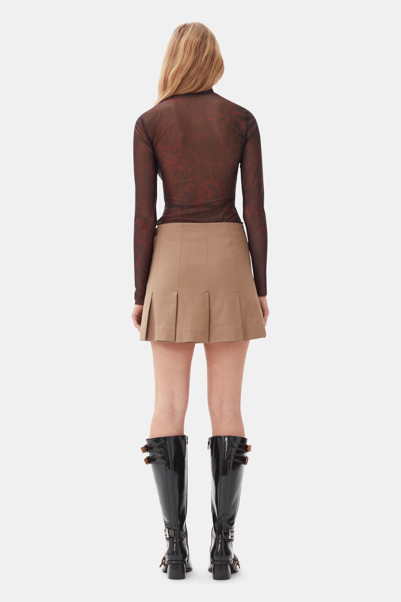 Brown Printed Mesh Long sleeve Rollneck | Bitter Chocolate