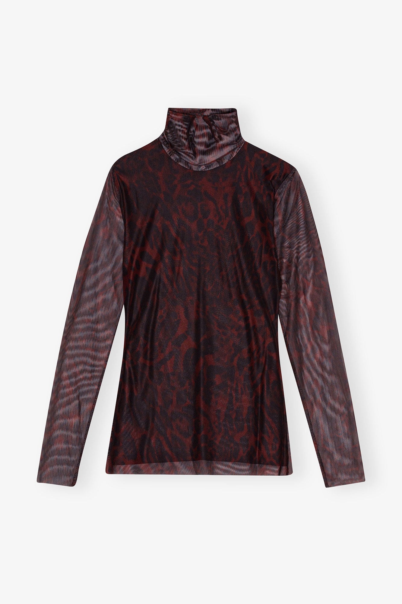 Brown Printed Mesh Long sleeve Rollneck | Bitter Chocolate