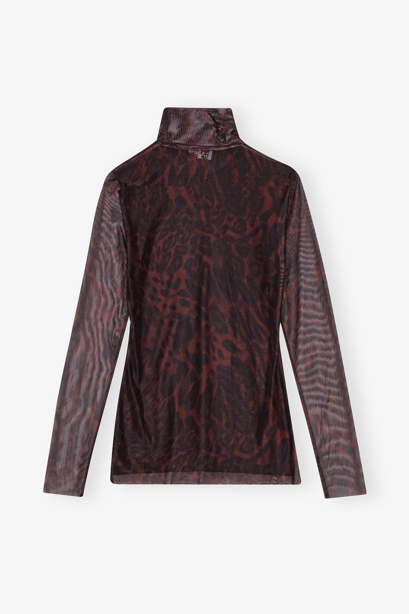 Brown Printed Mesh Long sleeve Rollneck | Bitter Chocolate