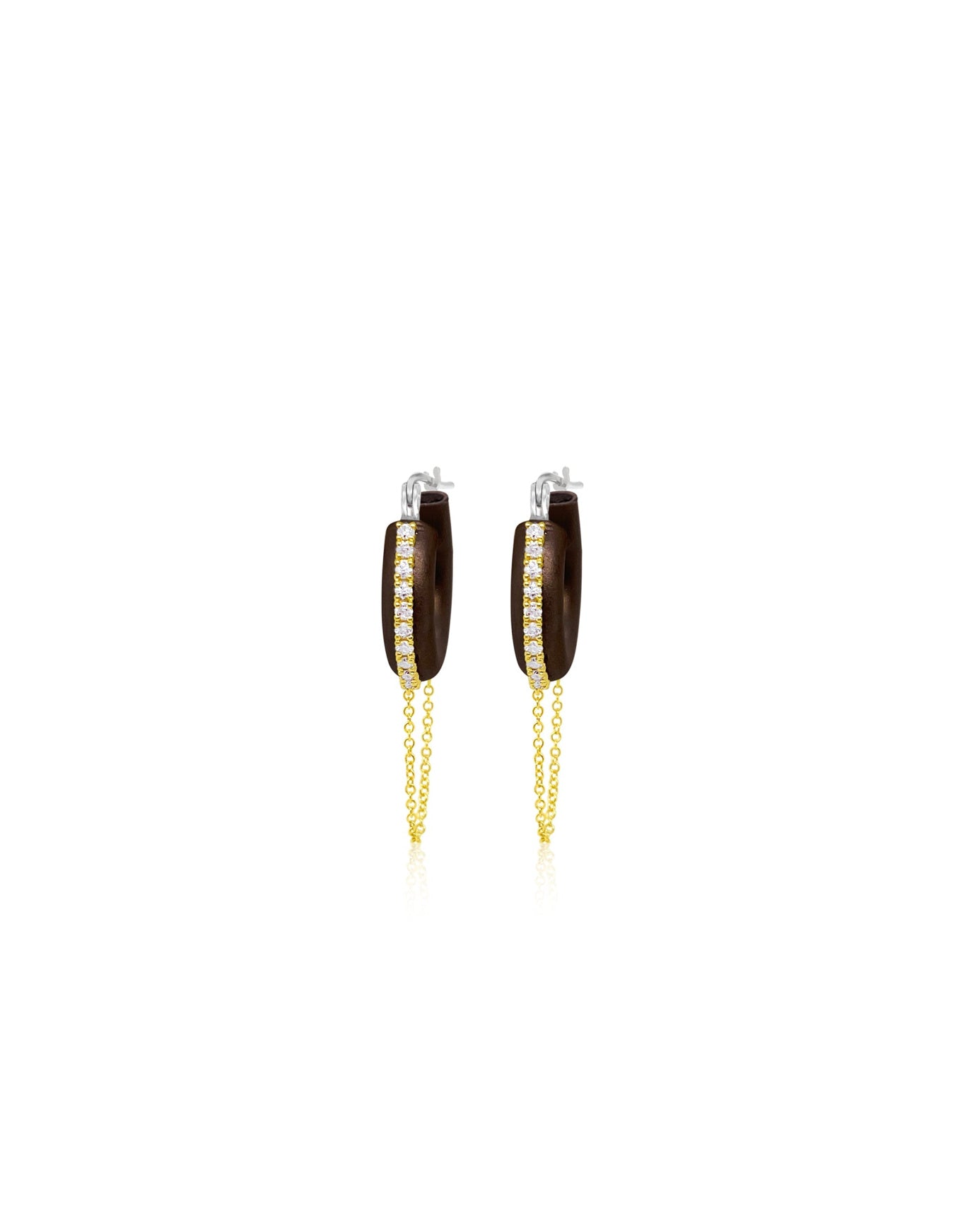 Brown Rhodium Fringe Huggies | Rhodium Plated Silver and Gold Plated Silver