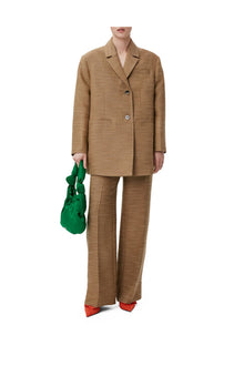 Brown Slub Linen Oversized Blazer | Petrified Oak