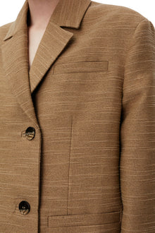 Brown Slub Linen Oversized Blazer | Petrified Oak