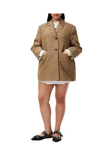 Brown Slub Linen Oversized Blazer | Petrified Oak