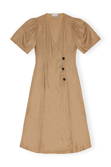 Brown Viscose Twill Wrap Midi Dress | Tiger's Eye