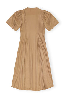 Brown Viscose Twill Wrap Midi Dress | Tiger's Eye
