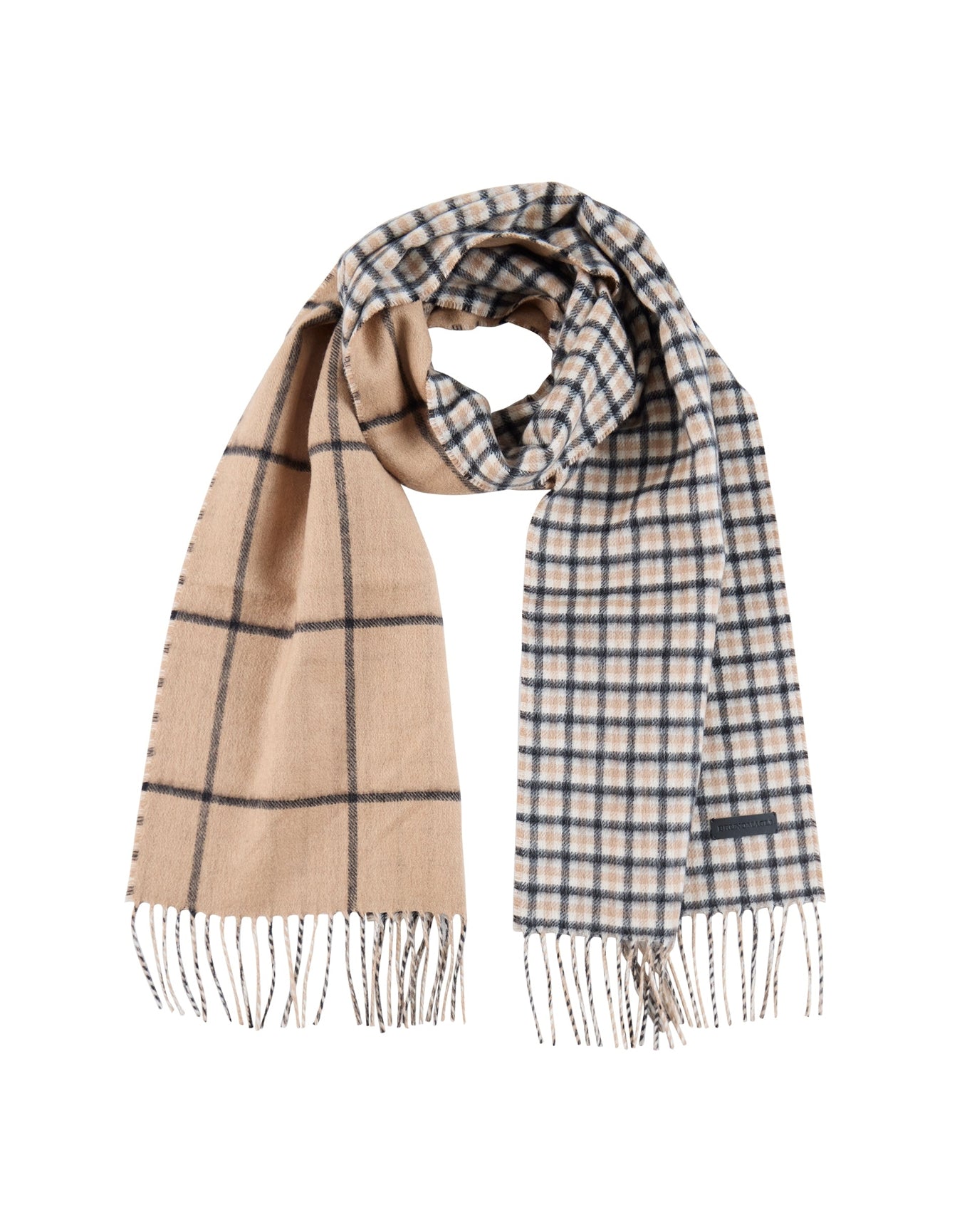 Bruno Magli | Men | Silk/Cashmere Double Face Gingham Window Pane Scarf | Oatmeal