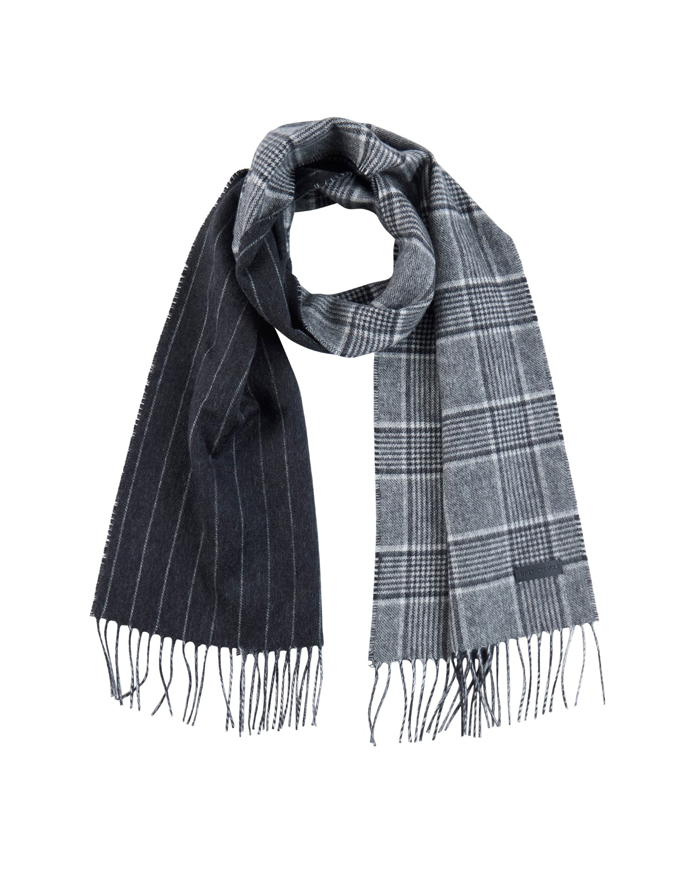Bruno Magli | Men | Silk/Cashmere Double Face Glen Plaid Chalk Stripe Scarf | Black
