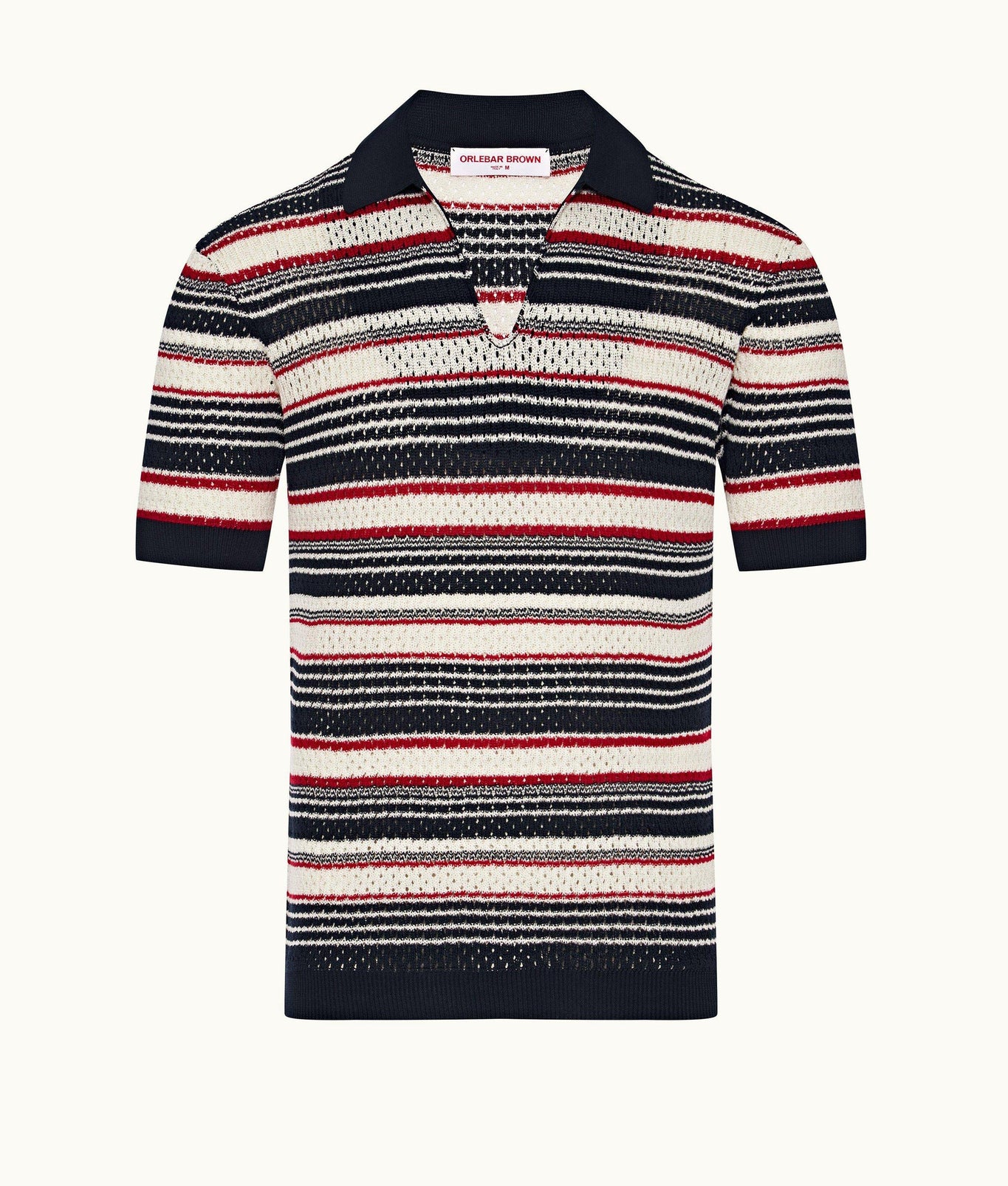 Bruno Stripe Crochet Stripe Mercerised Organic Cotton Polo Shirt | Matchstick/Night Iris