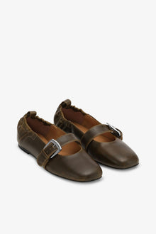 Buckle Strap Ballerinas in | Dark Olive