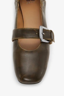 Buckle Strap Ballerinas in | Dark Olive