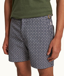 Bulldog 007 Geometric Jacquard Mid-Length Swim Shorts | Midnight Navy/White Sand