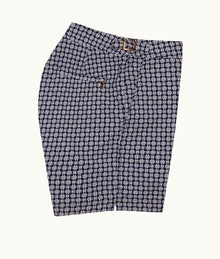 Bulldog 007 Geometric Jacquard Mid-Length Swim Shorts | Midnight Navy/White Sand