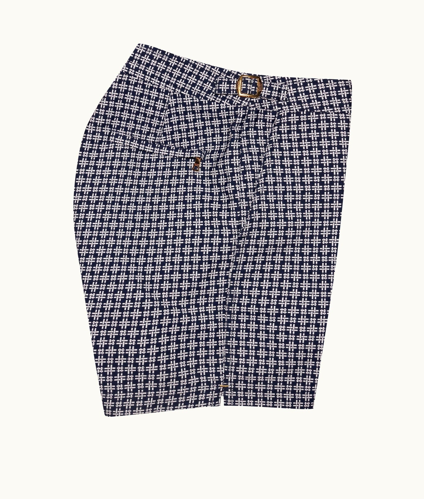 Bulldog 007 Geometric Jacquard Mid-Length Swim Shorts | Midnight Navy/White Sand