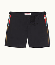 Bulldog Concealed O.B Stripe Tape Mid-Length Swim Shorts | Black