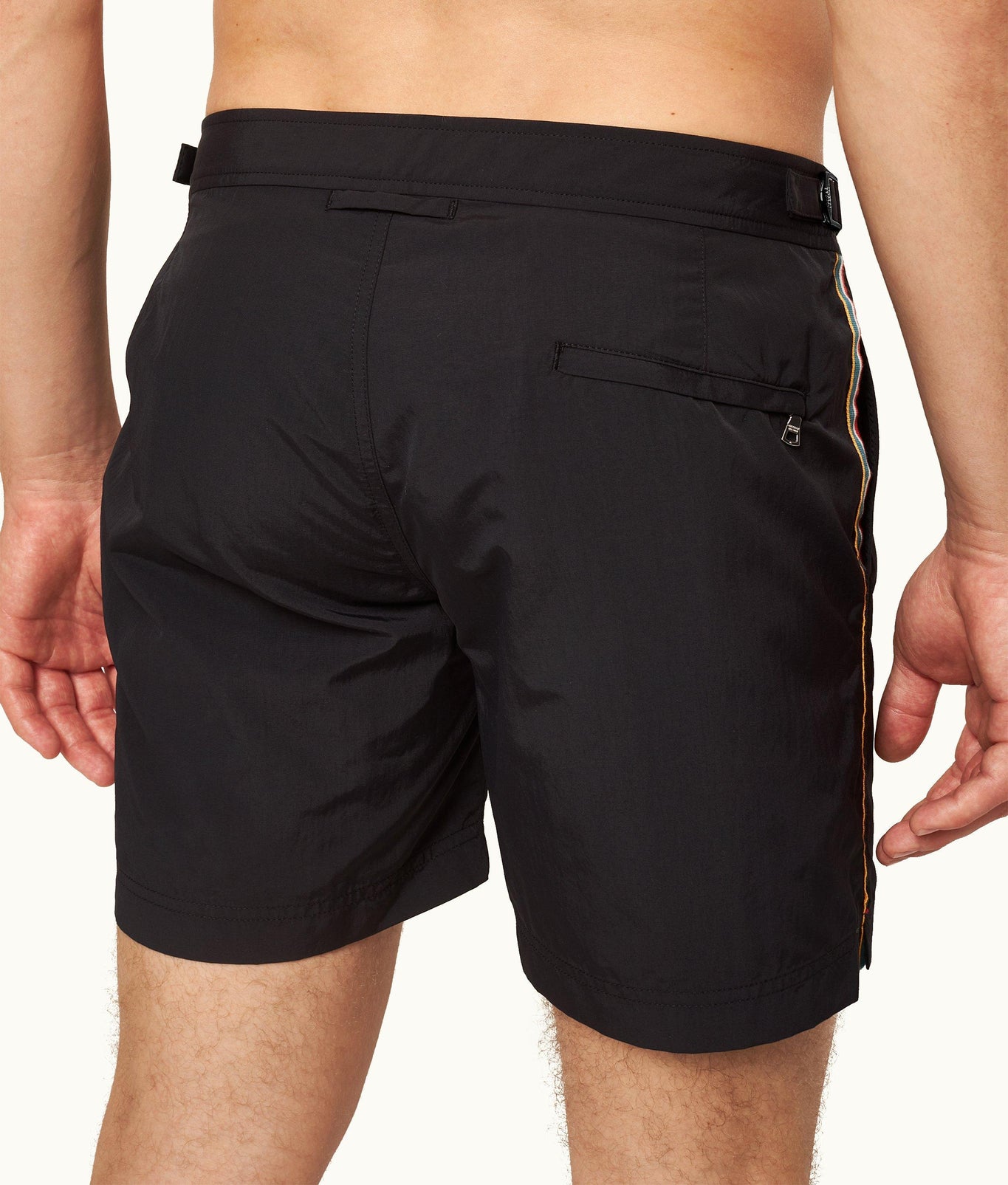 Bulldog Concealed O.B Stripe Tape Mid-Length Swim Shorts | Black