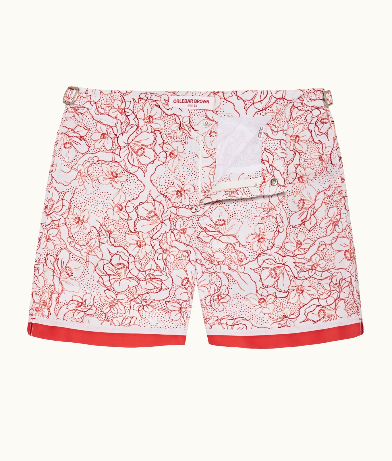 Bulldog Floral Nouveau Print Mid-Length Swim Shorts Woven | Summer Red/White Sand