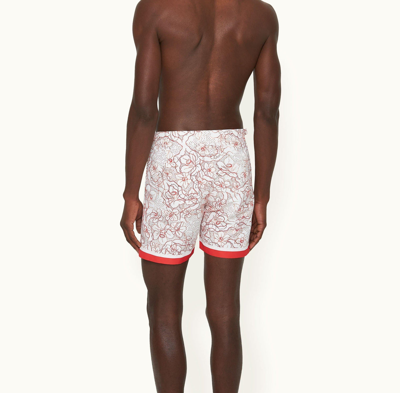 Bulldog Floral Nouveau Print Mid-Length Swim Shorts Woven | Summer Red/White Sand