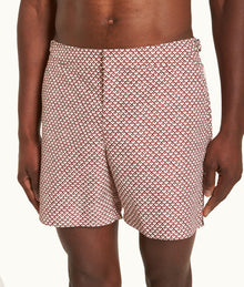 Bulldog Geo Print Mid-Length Swim Shorts | Copper Red/White Sand