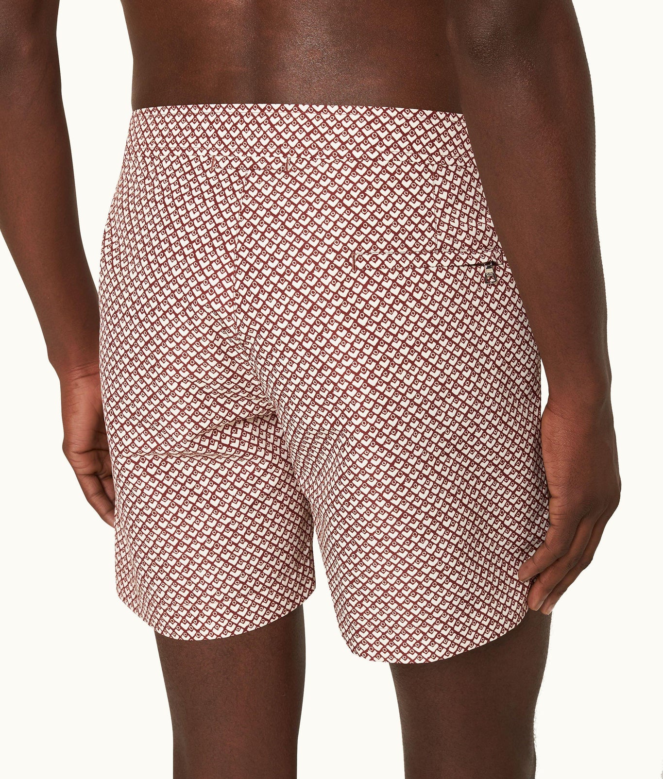 Bulldog Geo Print Mid-Length Swim Shorts | Copper Red/White Sand