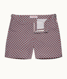 Bulldog Geo Tela Mid-Length Swim Shorts | Vermillion