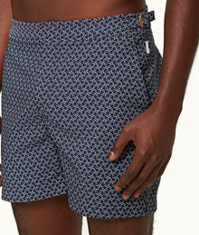 Bulldog Geometric Orb Jacquard Mid-Length Swim Shorts | Night Iris/White Sand