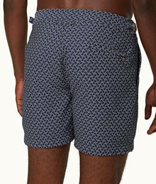 Bulldog Geometric Orb Jacquard Mid-Length Swim Shorts | Night Iris/White Sand