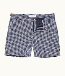 Bulldog Jacquard Geometric Mid-Length Swim Shorts | Night Iris/White Sand