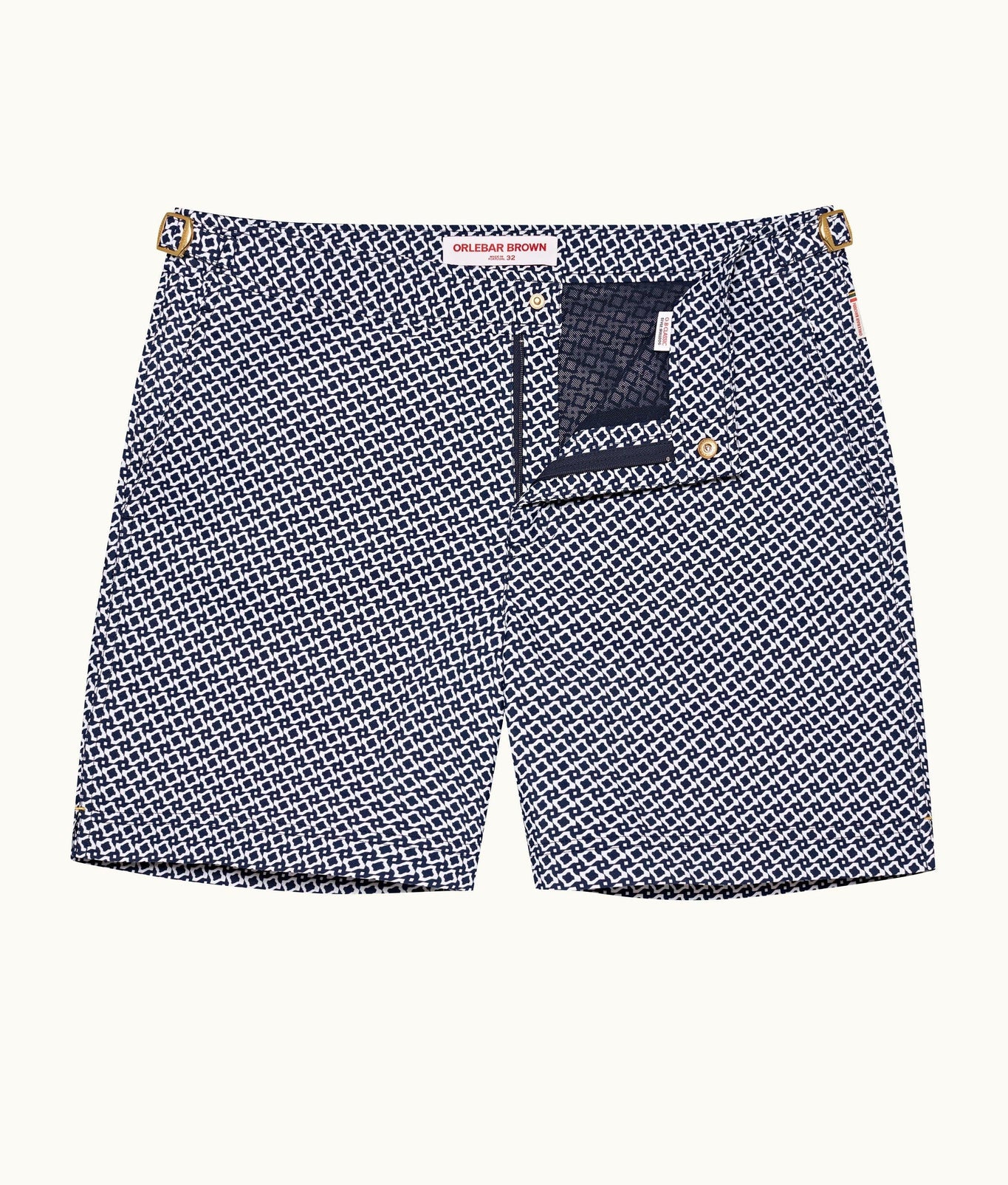 Bulldog Jacquard Geometric Mid-Length Swim Shorts | Night Iris/White Sand