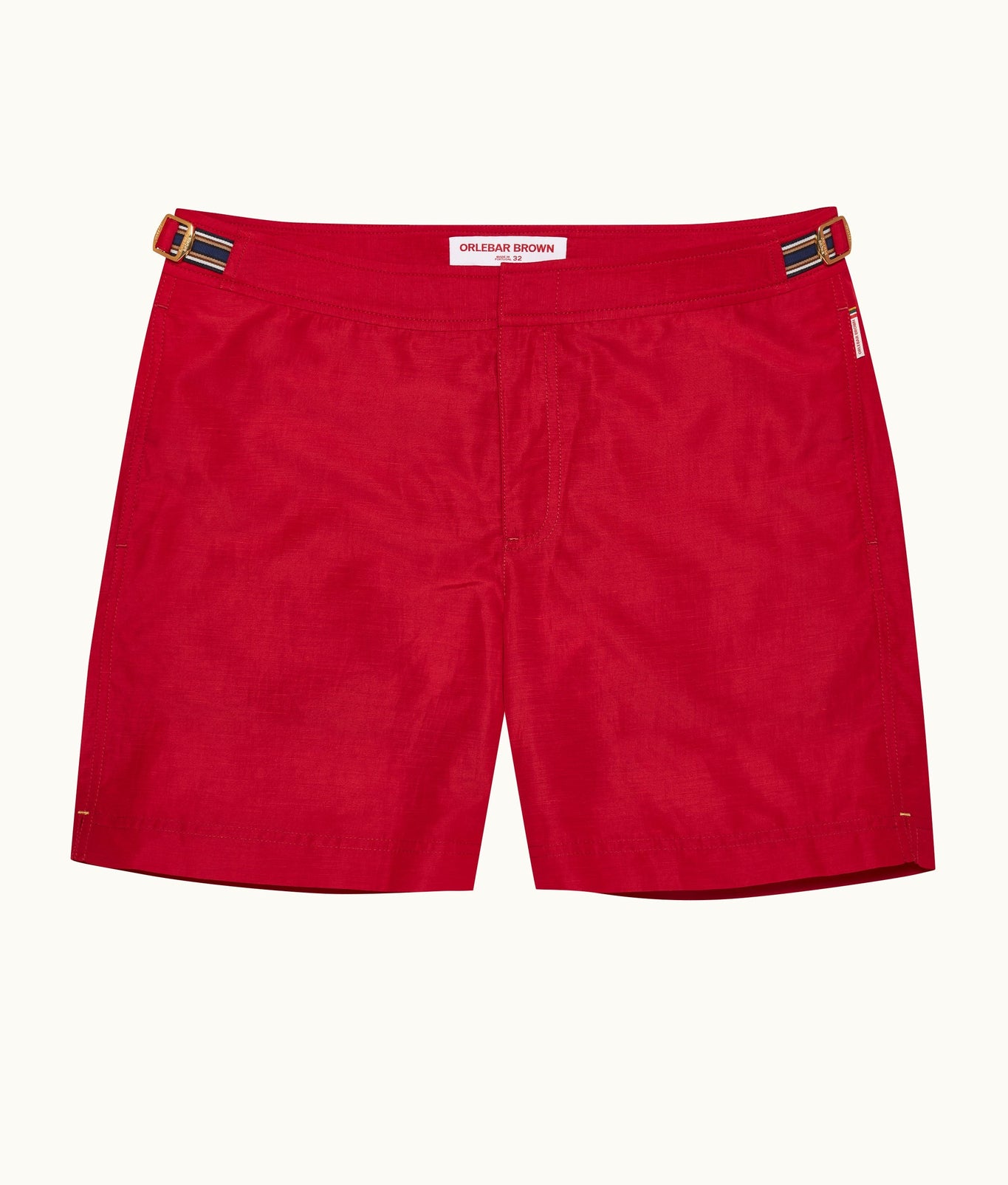Bulldog Linen Mid-Length Tape Stripe Linen Blend Swim Shorts | Vermillion/Stripe
