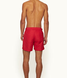 Bulldog Linen Mid-Length Tape Stripe Linen Blend Swim Shorts | Vermillion/Stripe
