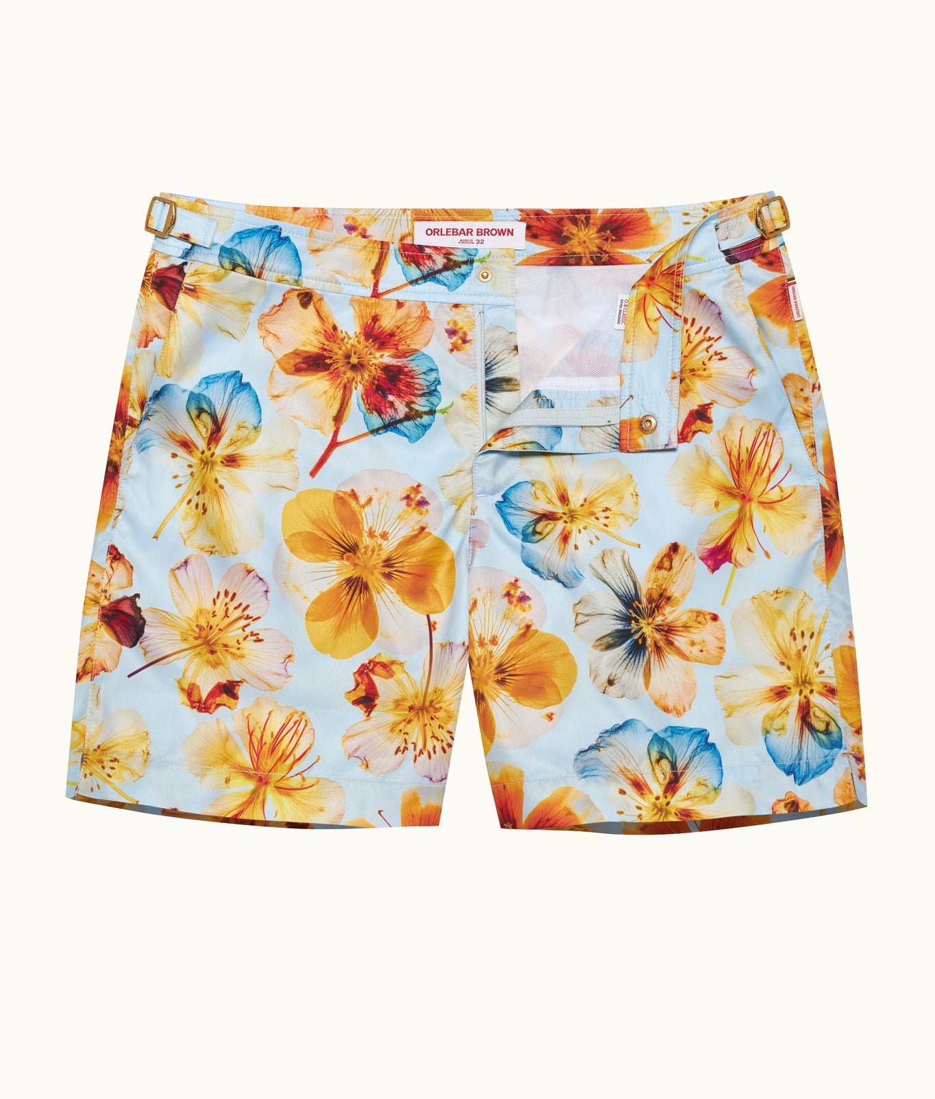 Bulldog Mid-Length Oshibana Floral Print Swim Shorts | Springwater Blue