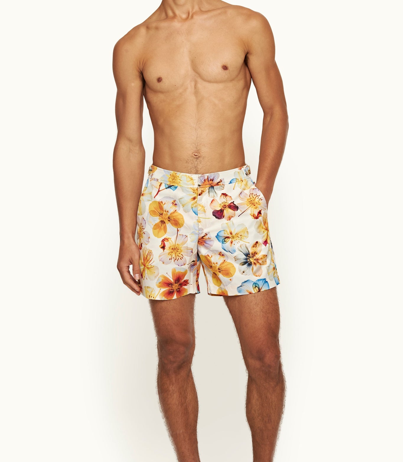 Bulldog Mid-Length Oshibana Floral Print Swim Shorts | White Sand