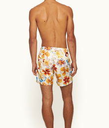 Bulldog Mid-Length Oshibana Floral Print Swim Shorts | White Sand