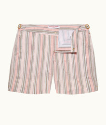 Bulldog Mid-Length Soft Stripe Swim Shorts | Pink/Grey Stripe