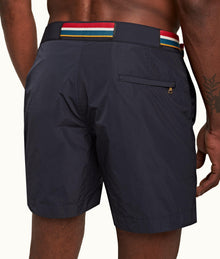 Bulldog O.B Stripe Belt Mid-Length Swim Shorts | Night Iris