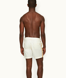 Bulldog Palm Stripe Tape Mid-Length Swim Shorts | White Sand