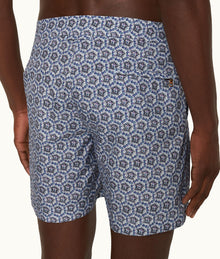 Bulldog Roseate Print Mid-Length Swim Shorts | Azul Blue
