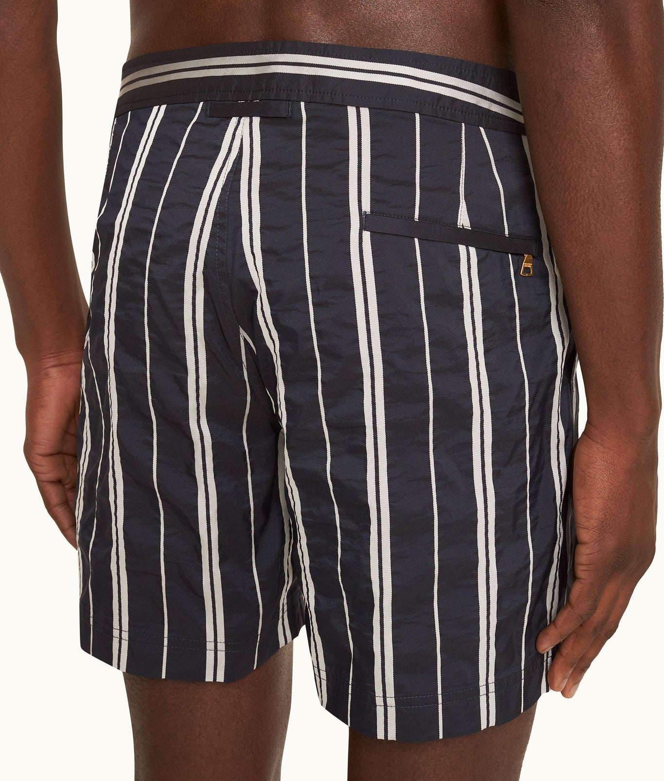 Bulldog Stripe Mid-Length Swim Shorts | Azul Blue/Cashew