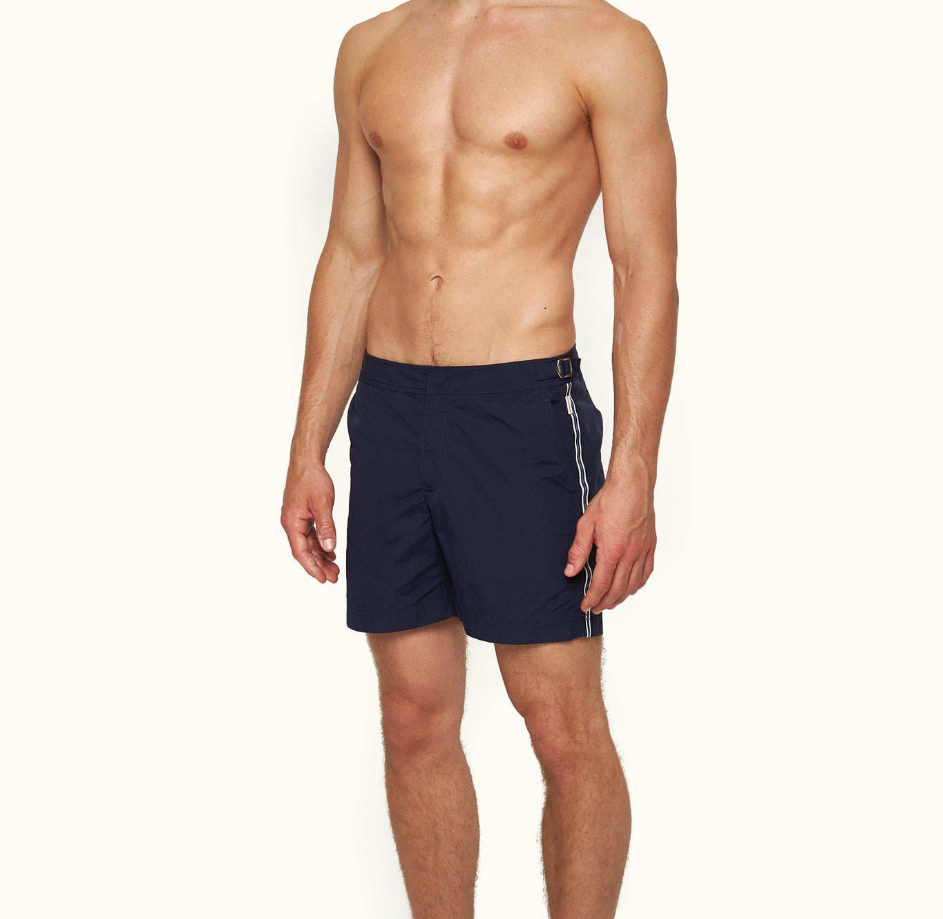 Bulldog Tape Stripe Mid-Length Swim Shorts | Midnight Navy/Tidal