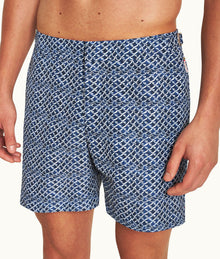 Bulldog Wave Print Mid-Length Swim Shorts | Azul Blue