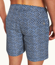 Bulldog Wave Print Mid-Length Swim Shorts | Azul Blue