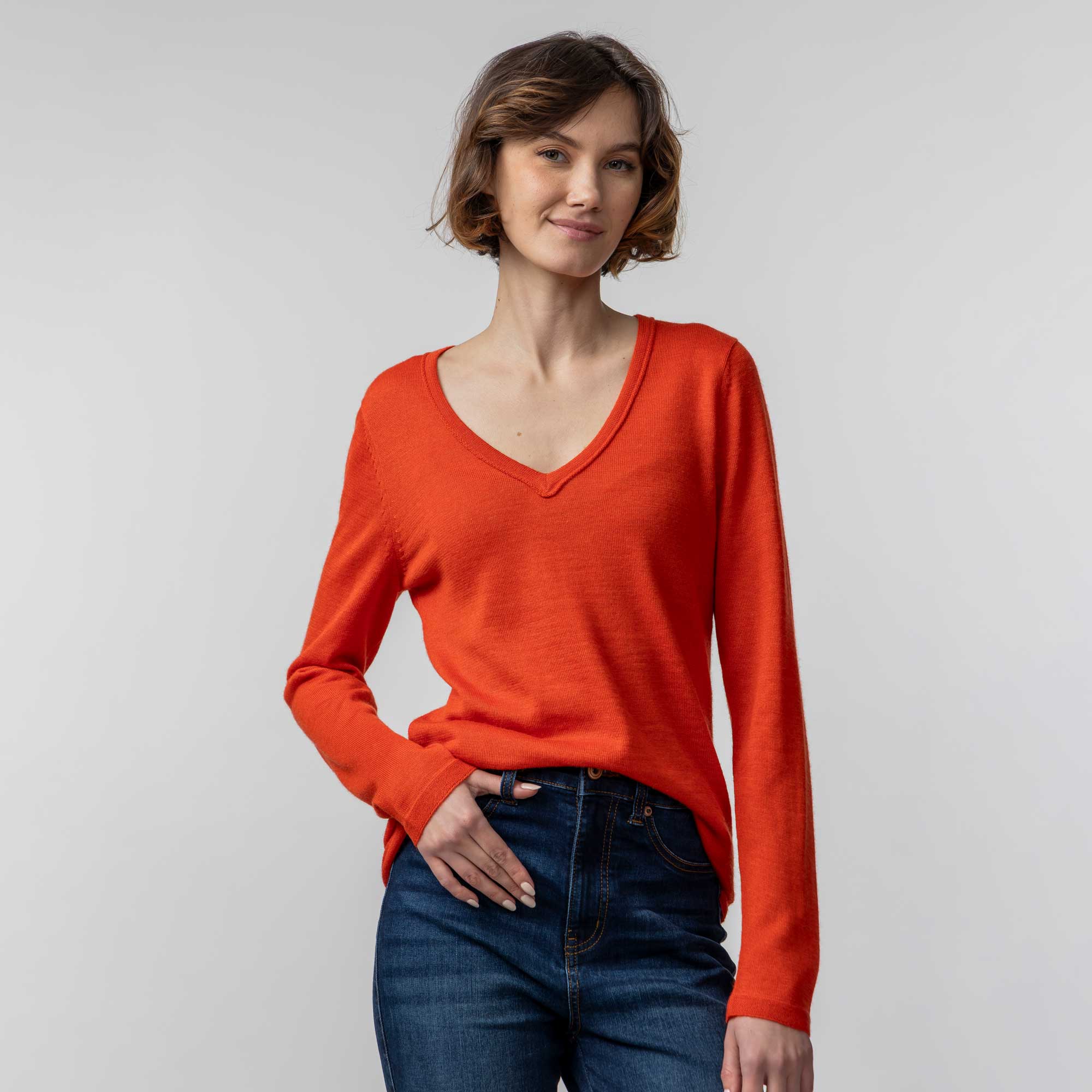 V Neck Sweater | Tangerine