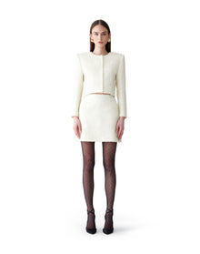 Embroidered Collarless Cropped Jacket | Ivory