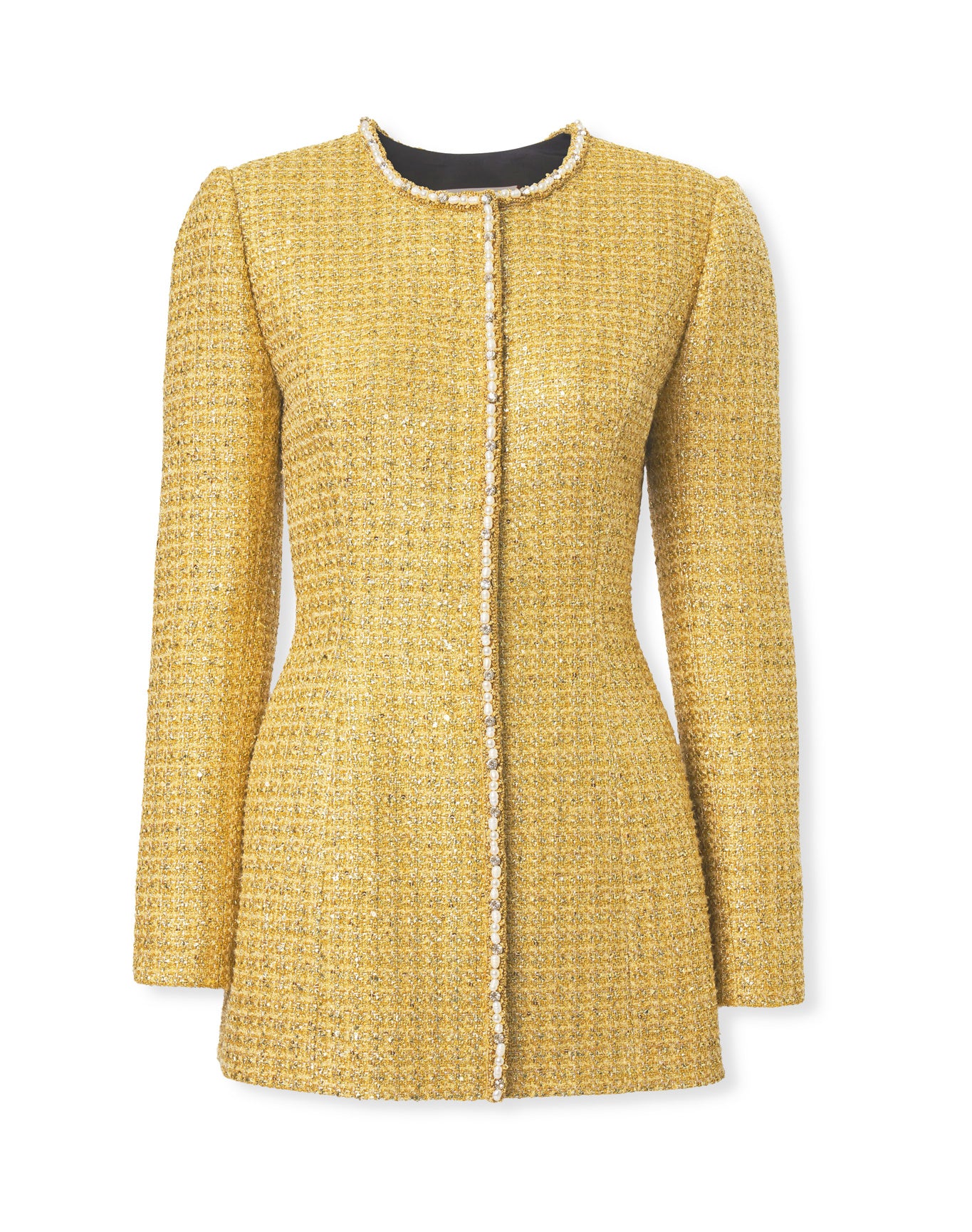 Embroidered Collarless Long Sleeve Jacket | Gold