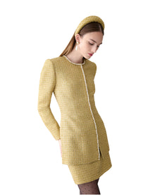 Embroidered Collarless Long Sleeve Jacket | Gold