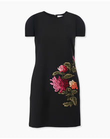 Embroidered Short Sleeve Crewneck Shift Dress | Black Multi