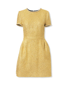Embroidered Short Sleeve Crewneck Mini Dress | Gold