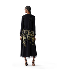 Embroidered Sleeveless Crewneck Midi Dress | Black/Gold